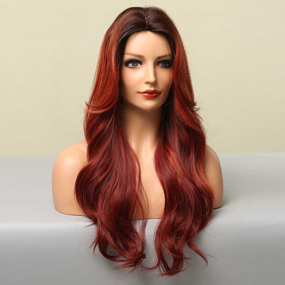 Synthetic Wigs Easihair Long Dark Red Synthetic Wig Brown to Win Ombre Natural Hair for Women Cosplay Cosplaysalon Heat Resistant 230227
