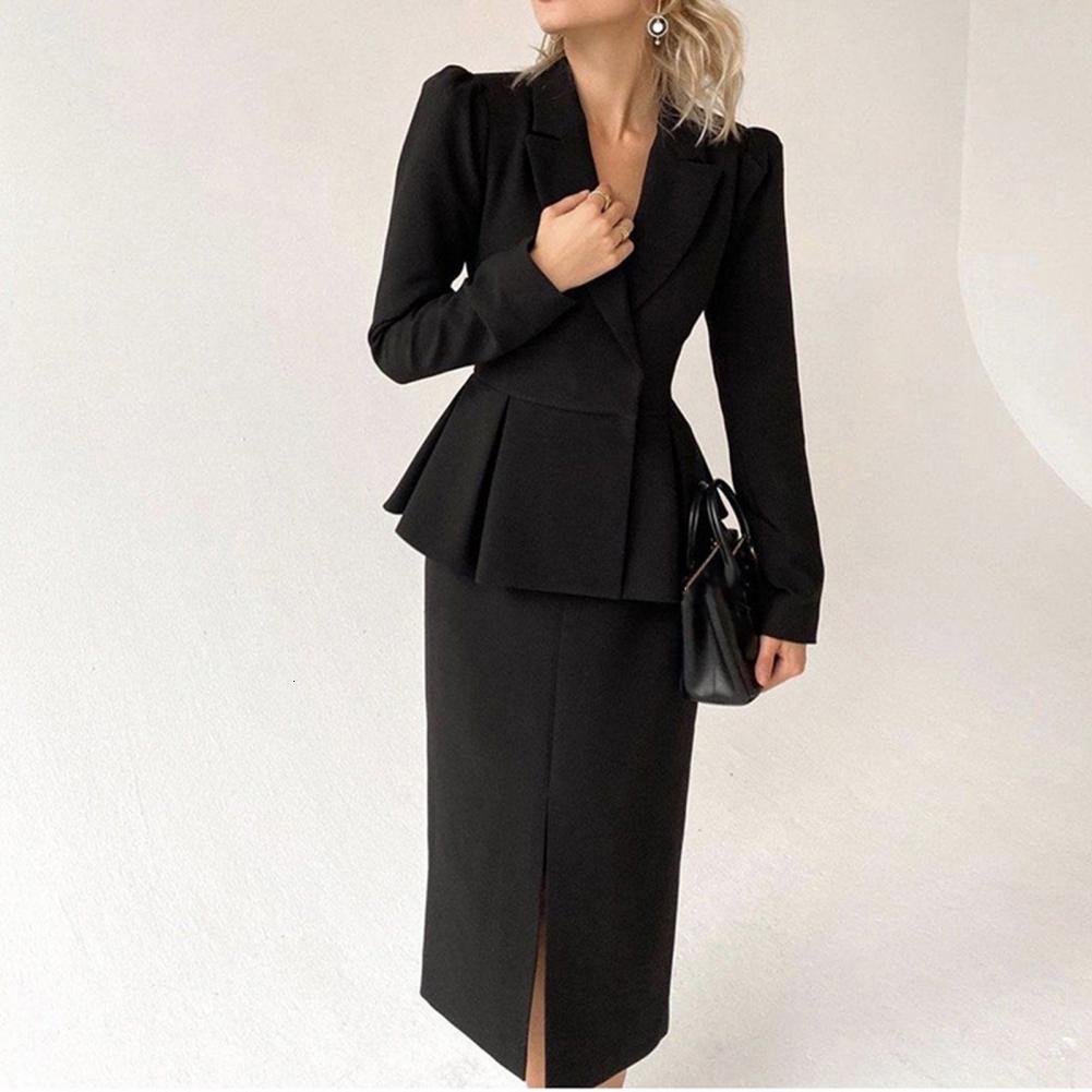 Elegant Skirts and Blazer Suits Stylilsh Long Sleeve Short Jacket Coat High Waist Back Zipper Midi Skirt 230324