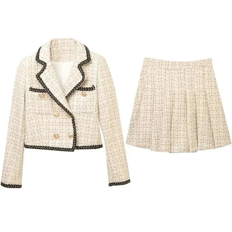 Two Piece Dress Autumn Winter Fashion Suit Jacket Short Skirt Set Women's Korean Elegant Casual Blazers Coat Pleated Mini Skirts 230324