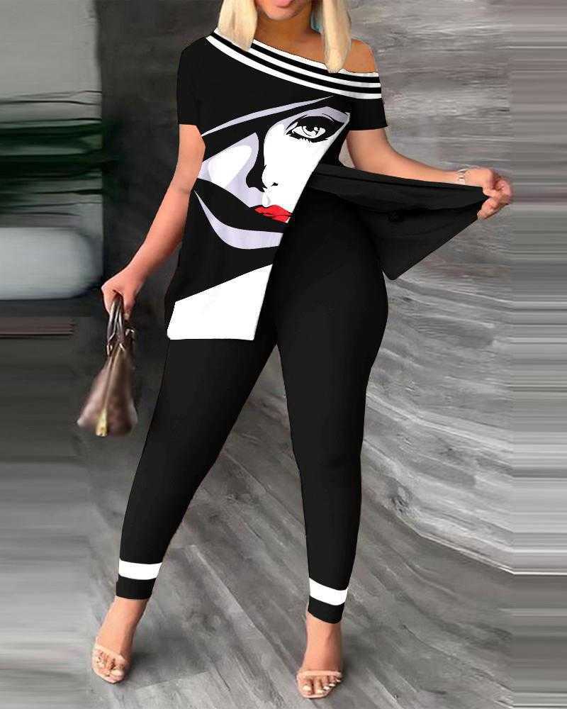 Women Designers Clothes 2023 spring and summer Variety printing new women's two-piece irregular fashion pants set S-3XL