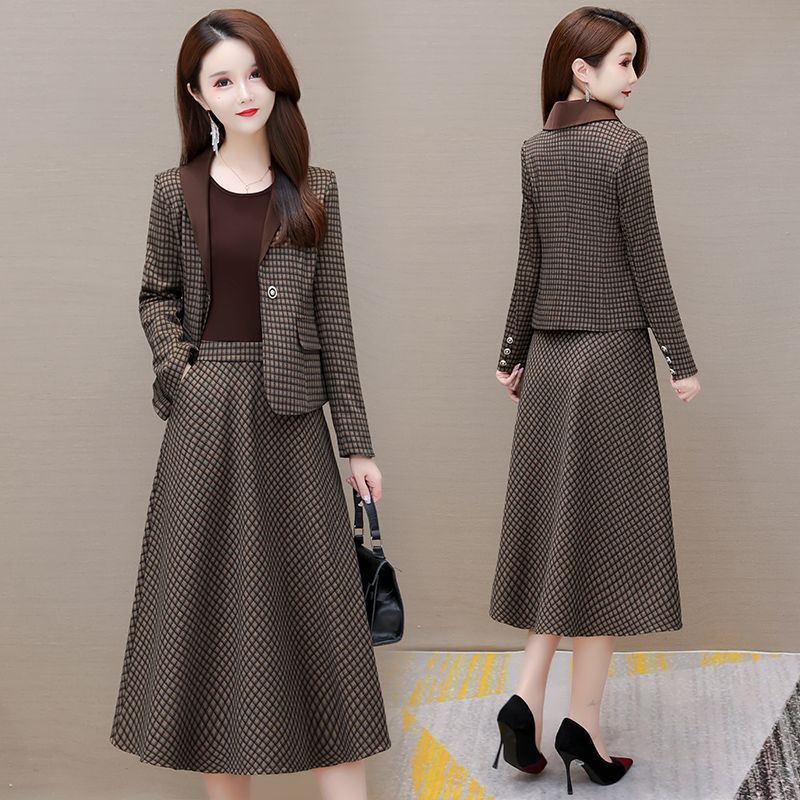 Two Piece Dres's Fashion Suit Skirt Twopiece Set Autumn and Winter Elegant Long Sleeve Vintage Blazer Coat Mid Skirts Suits 230324