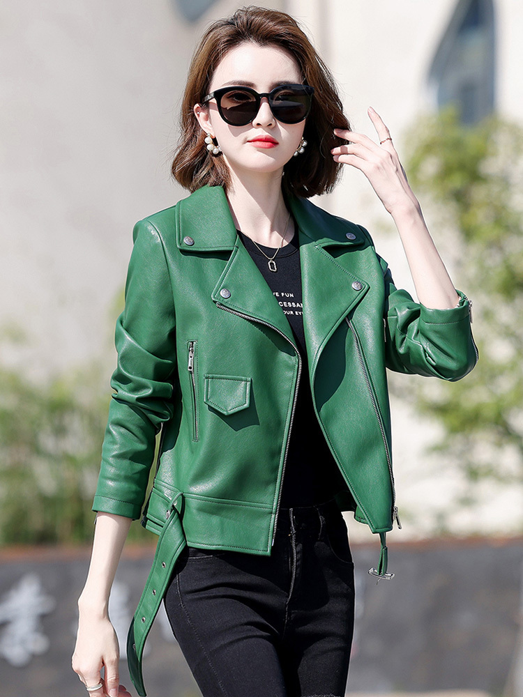 Women's Jackets Women Biker Leather Spring Autumn Fashion Cool Motor Style Suit Collar Sheepskin Short Coat Slim Split 230324