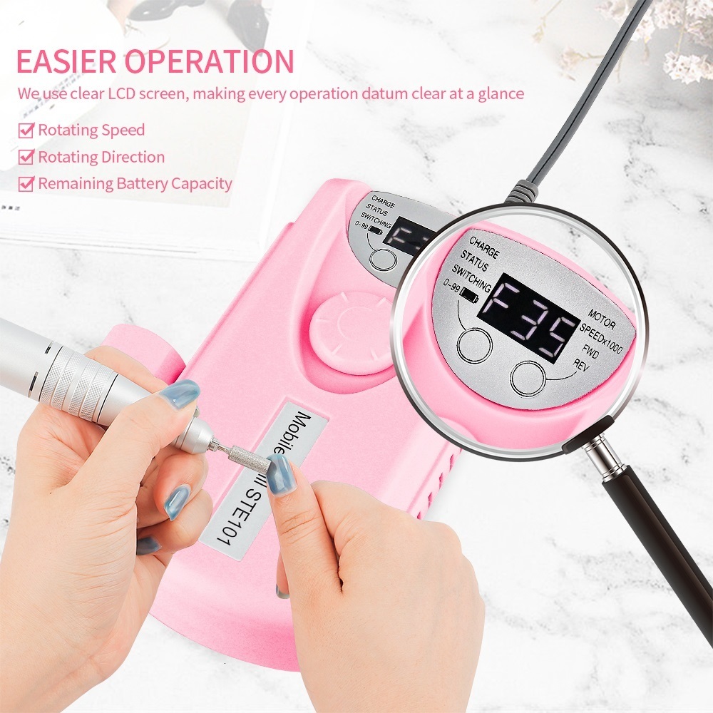 Nail Art Equipment 35000RPM Drill Machine Rechargeable Milling Portable Wireless Manicure Grinder Polisher Cutter Kit 230323