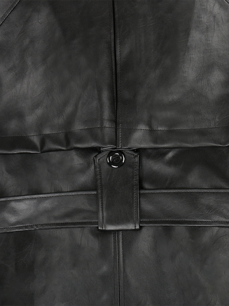 Women's Jackets Nerazzurri Spring Autumn Long Oversized Black Pu Leather Trench Coat for Women Belt Double Breasted Loose Casual Korean Fashion 2