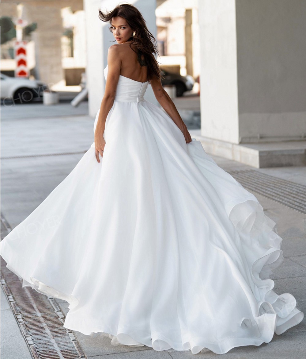 New Wedding Dress Satin Pearls A-Line Chic Sweetheart Bride Gown 2023 Court Train Princess Vestido de Noiva Mariage