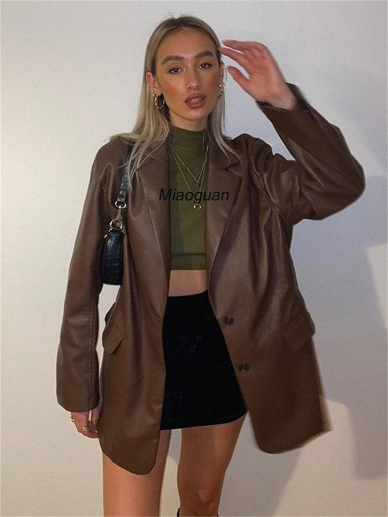 Women's Jackets Casual Black PU Leather Blazer Jacket Y2K Motorcycle Jacket's Autumn Winter High Street Cardigans Warm Suit Coats 230324