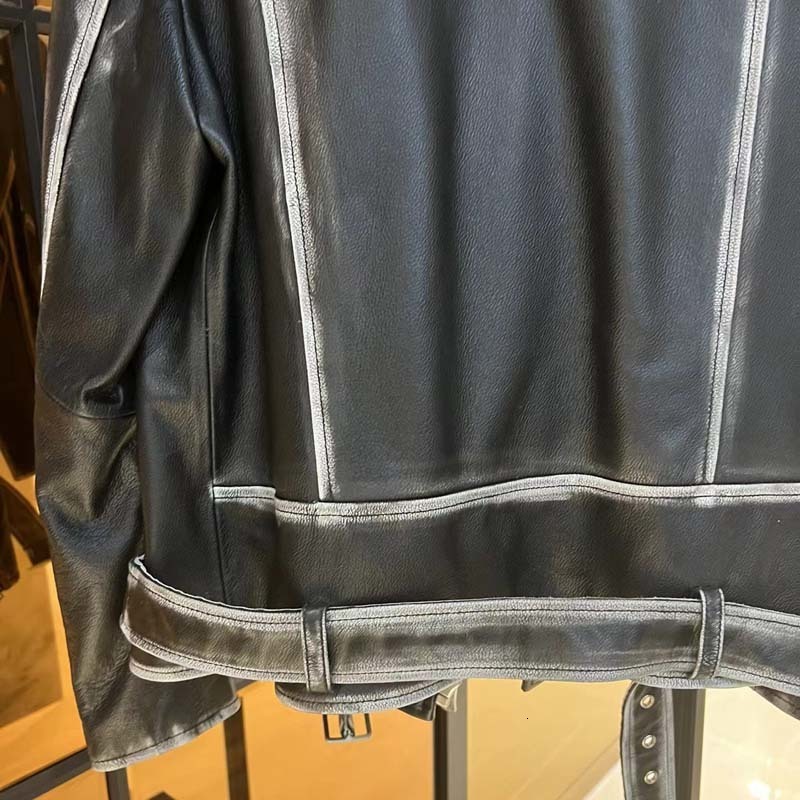 Women's Jacket Coat Spring Short Length Fashion Locomotive Model Style Vintage Craft Genuine Leather Real Cow Skin 230324