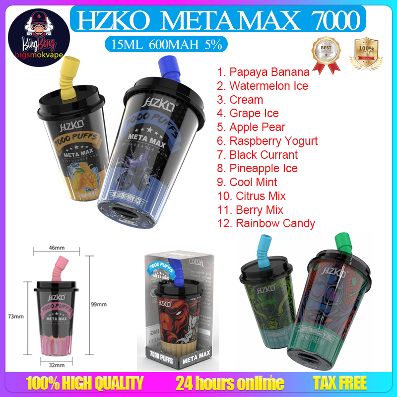 HZKO Meta Max 7000 Puffs E Cigarettes Disposable Pod Device 15ml Capacity 600mAh Rechargeable Vape Type C 1.2Ω Mesh Coil Air Flow Idol Max Cup Vapes
HZKO Meta Max 7000 Puffs E Cigarettes Disposable Pod Device 15ml Capacity 600mAh Rechargeable Vape Type C 1.2Ω Mesh Coil Air Flow Idol Max Cup Vapes