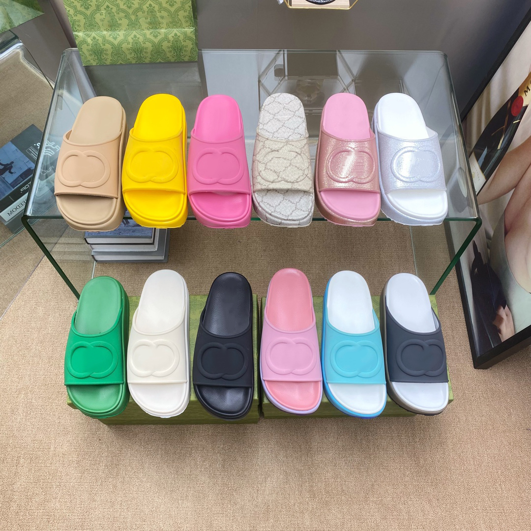 New Color Slippers Women Fashion Embroidery canvas Designer Slide Slippers Girls Thick sole canvas slider covered Thick sole Printed Sandals Men Slippers Size 35-45