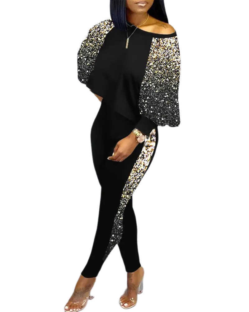 women tracksuits sport suits 2023 spring new women's long-sleeved round neck off-shoulder fashion casual suit S-3XL