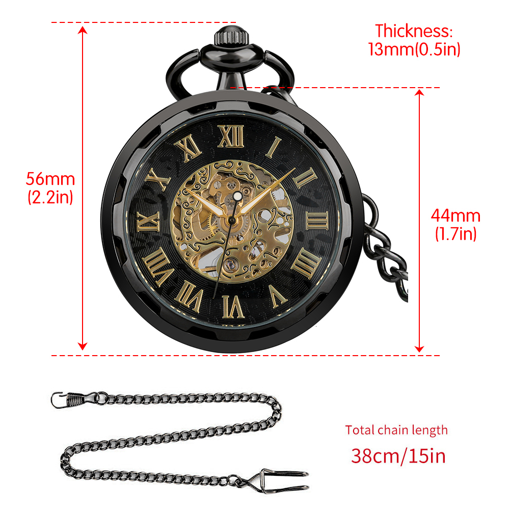 Pocket Watches Open Face Roman Numerals Display Mechanical Hand Winding Pocket Watch Elegant Fashion Antique Manual Pocket Clock Gift for Male 230324