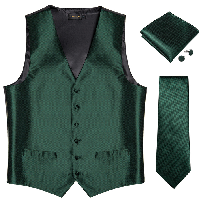 Mens Vests Mens Suit Vest Neck Tie Set Wedding Party Dress Paisley Solid Green Silk Waistcoat Tuxedo Male Blazer DiBanGu 230323