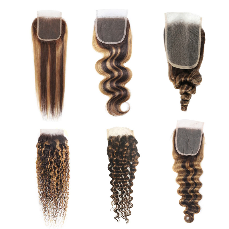 P4/27 Piano Color 2*6 Lace Closure Kim Peruvian Brazilian 100% Human Hair Sliky Straight 2X6 Top Closures Middle Part P4 27