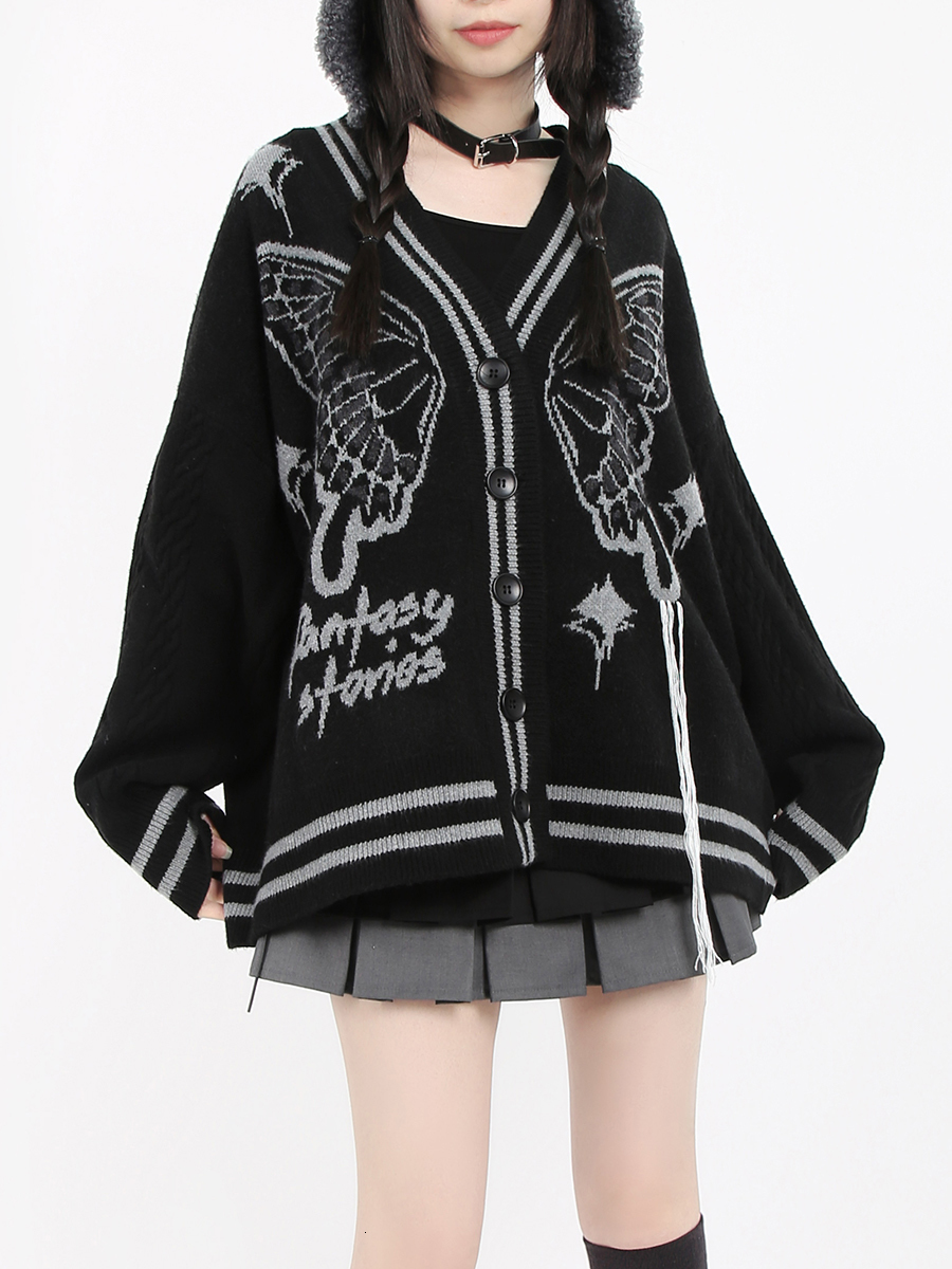 Women's Knits Tee's Butterfly Wings Tassel Knitted Cardigan Autumn and Winter Cool Sweater Coat Female Long Sleeve Casual Jacket 230324