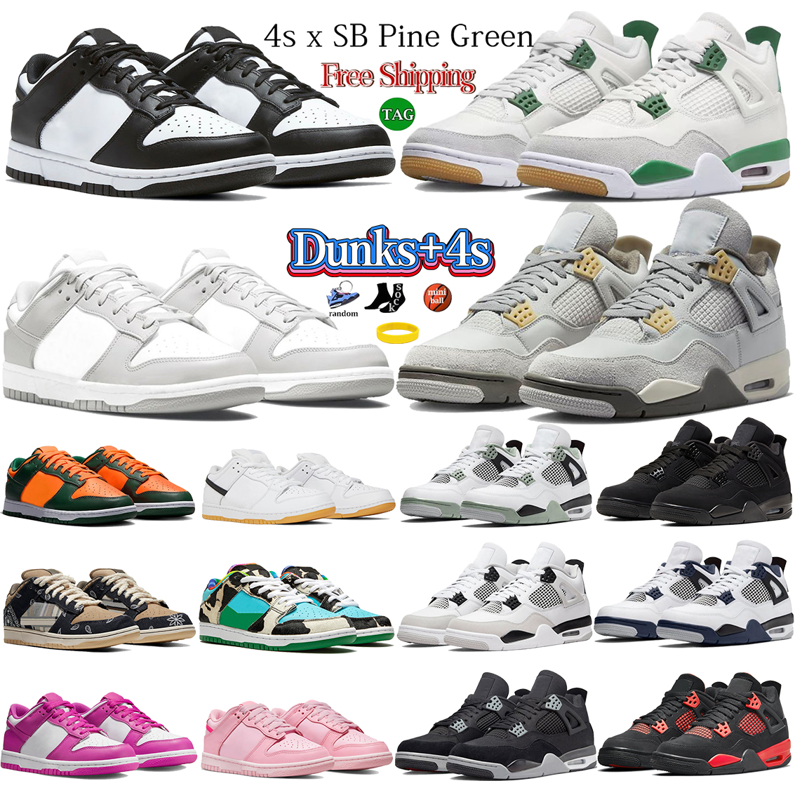 Dunks Jumpman 4 4s Basketball Shoes Men Women Dunksb White Black Panda Grey Fog Chunky Dunky Low Shoe Designer 4s x SB Pine Green Black Cat Seafoam Infrared Men Trainers, Shoe box
Dunks Jumpman 4 4s Basketball Shoes Men Women Dunksb White Black Panda Grey Fog Chunky Dunky Low Shoe Designer 4s x SB Pine Green Black Cat Seafoam Infrared Men Trainers, Shoe box