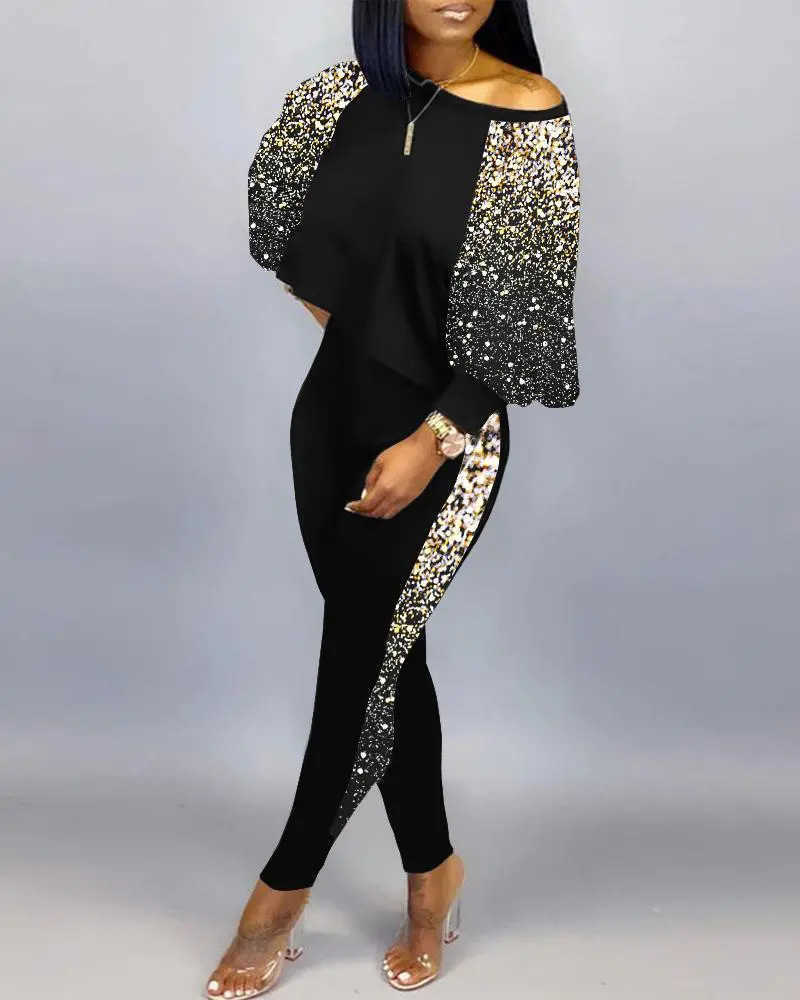 women tracksuits sport suits 2023 spring new women's long-sleeved round neck off-shoulder fashion casual suit S-3XL