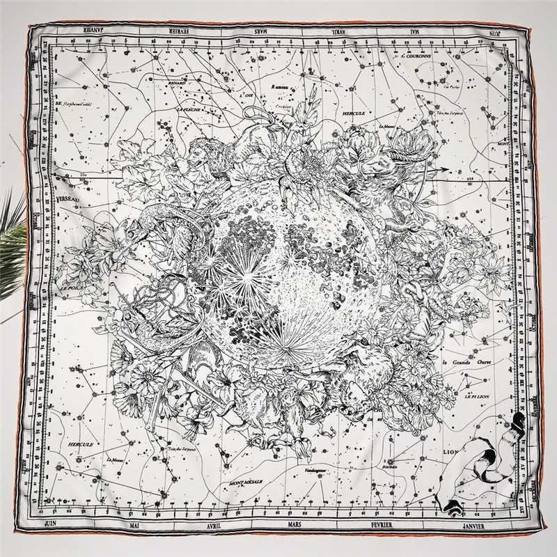 Sarongs constellat Print Rolling Square Edge Scarf 90x90 Rolled Designer Silk Head Neck Scarfs Bandana Luxury Scarves and Scarves Shawls P230323