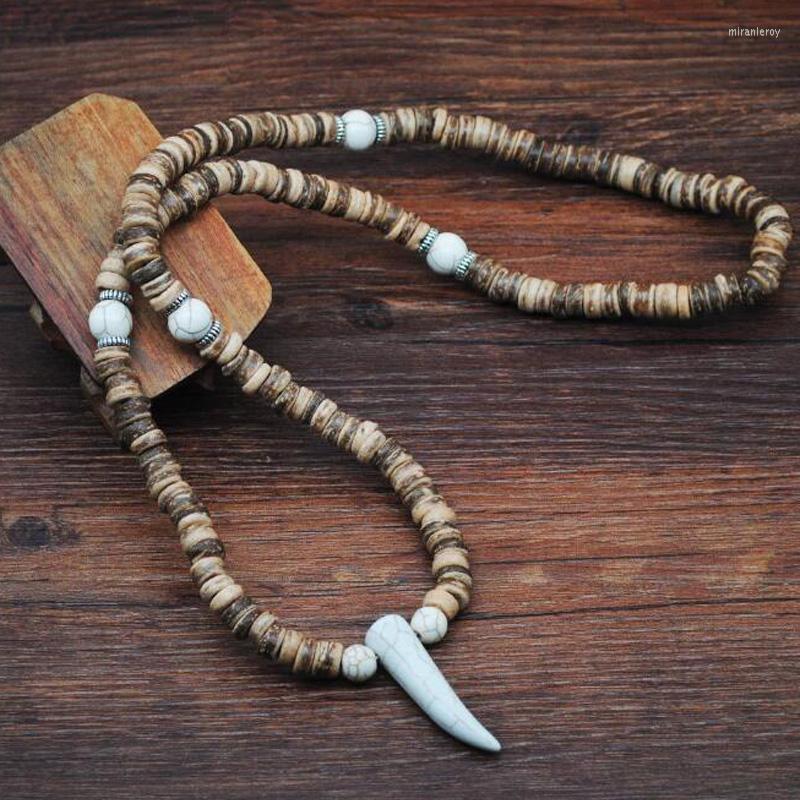 Pendant Necklaces Men Beaded Necklace Tribal Style Coconut Shell With Stone Beads Horn Tooth Pendants Geometry Jewelry Gift