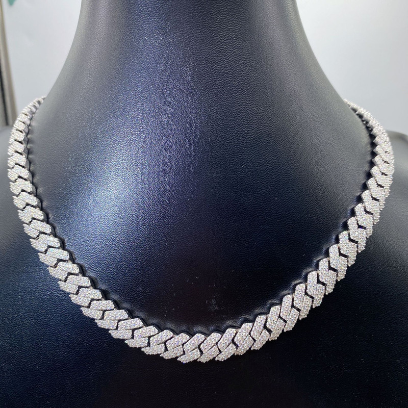 Passed Test 10mm 18-24inch High Quality Moissanite Cuban Chain Necklaces For Men S925 Silver Real Diamond Chain Women Moissanite Jewelry