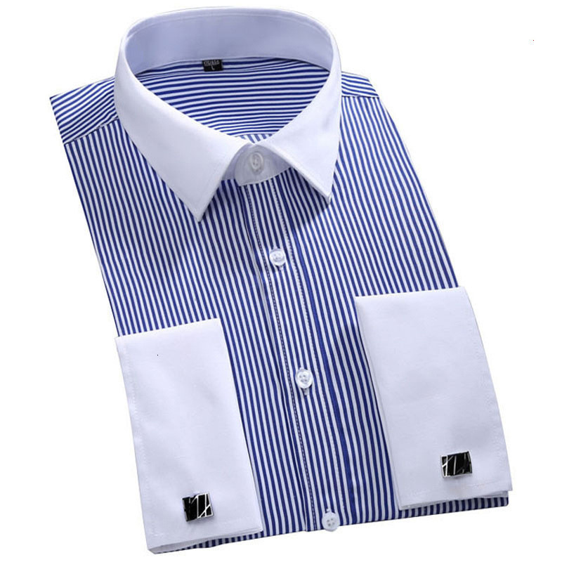 Mens Casual Shirts M6XL Mens French Cuff Dress Shirt White Long Sleeve Formal Business Buttons Male Shirts Regular Fit Cufflinks Shirt 230323