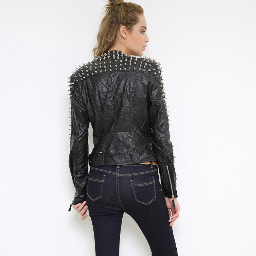 Women's Jackets Spring Street Trendy Hip Hop Women Fashion Zipper Rivet Vneck PU Leather Jacket Slim Long Sleeve Coat Lady Clothing Outerwear 230