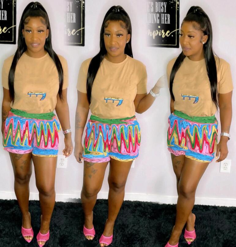 Womens Tracksuits 2023G Summer New Casual Print Two Piece Set Designer Brand Short Sleeve Shorts Womens suits