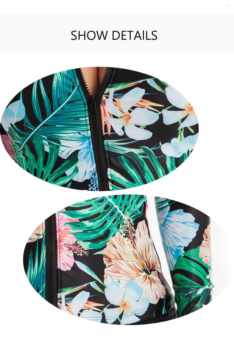 Womens Swimwear MUOLUX Sports Swimsuit Woman Two-piece Zipper Front Women 2023 Rashguard Bathing Suit Tropical Print Rash Guard