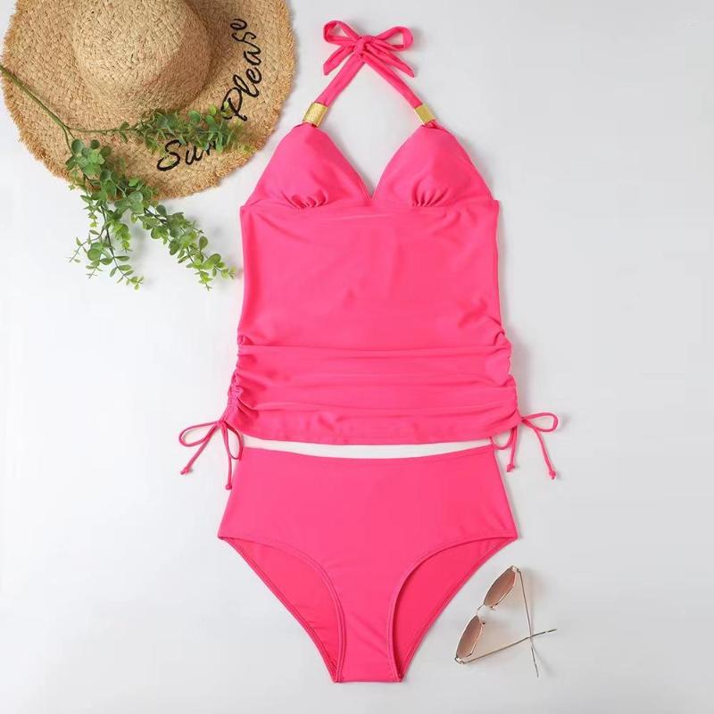 Womens Swimwear 2023 One Piece Swimsuit Women Solid Bathing Suit Halter Bodysuit Push Up Monokini Beachwear Plus Size Tankini