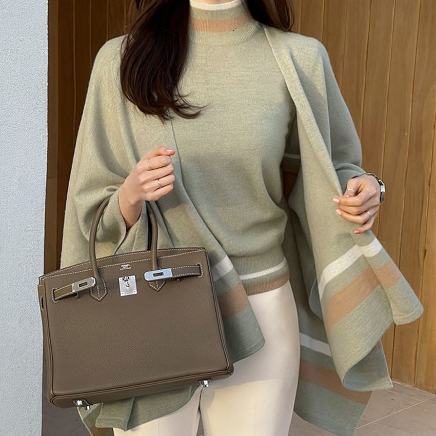 Women's Knits Tees Chic Autumn Winter Knitted Cardigan 2 Piece Set Women Batwing Sleeve Loose Cloak Shawl Sweater Coat Stand Collar Pullover Tops