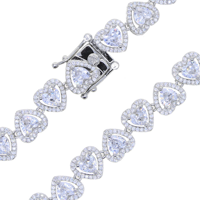 Heart Tennis Chain Choker Necklace Micro Paved Iced Out Bling Cubic Zirconia Luxury Heart Shaped Lovely Charm Short Necklace