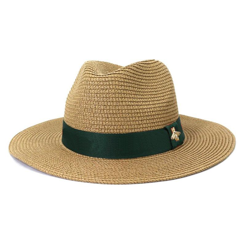 Fashion Straw Hats Luxury Bucket Hat For Men Women Solid Color Jazz Cap Top Caps Designer Panama Hat With Red Green Ribbon Sunhat