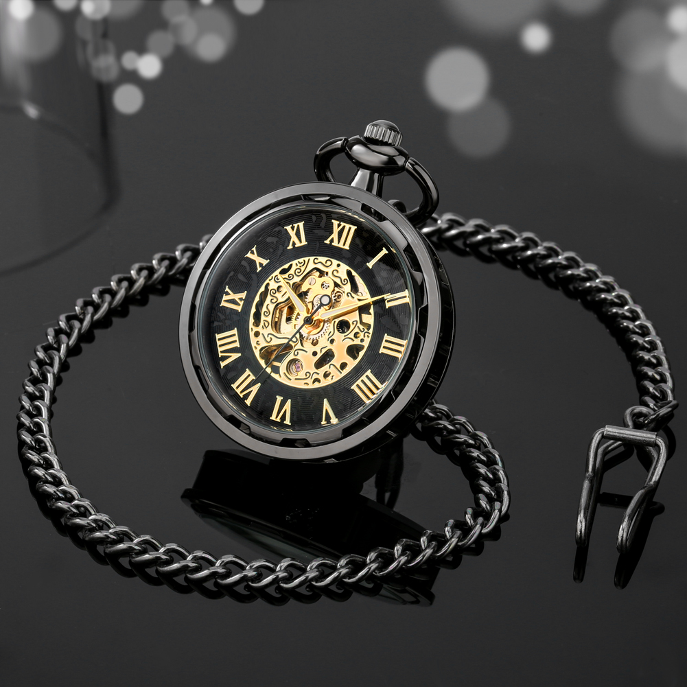 Pocket Watches Open Face Roman Numerals Display Mechanical Hand Winding Pocket Watch Elegant Fashion Antique Manual Pocket Clock Gift for Male 230324