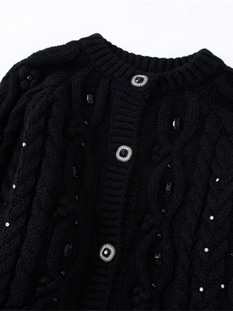 Women's Knits Tees LGRQ Fashion Sweater Single Breasted Oneck Diamonds Long Sleeve Hollow Out Knitted Cardigan Autumn 2023 19J2671 230324