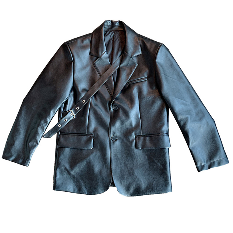 Men's Leather Faux IEFB Pu Coat Niche Korean Fashion Suit Loose Cotton Thick 2023 Autumn Solid Color Long Sleeve Male Jacket 9A5240 230324