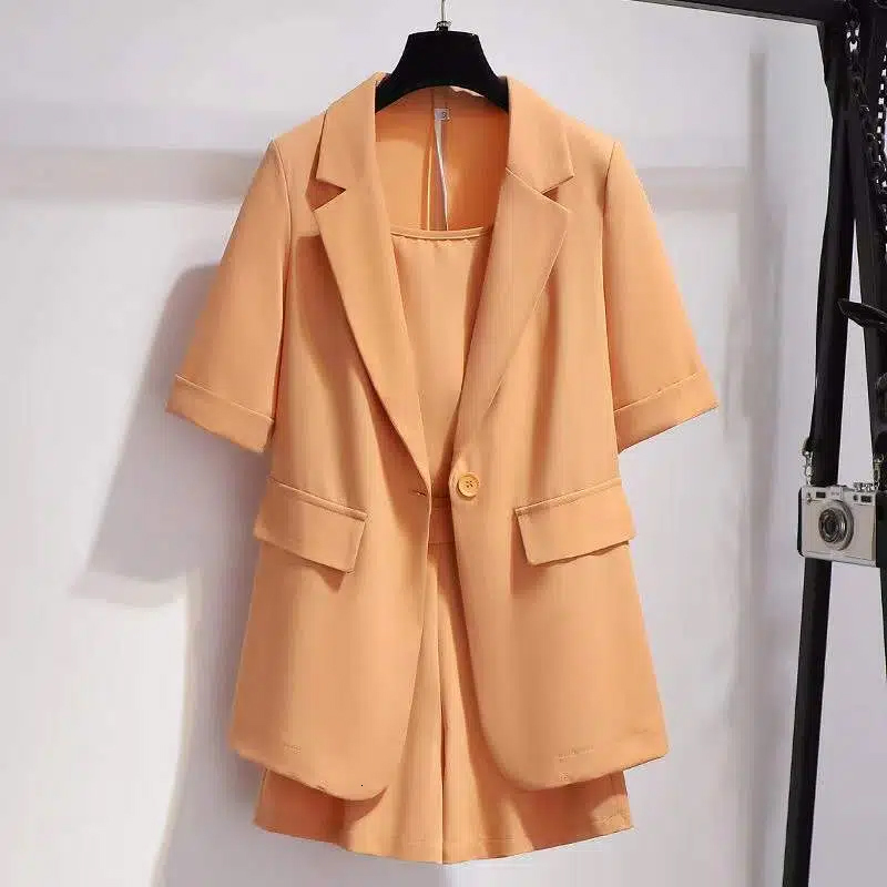 Two Piece Dress Small suit shorts set women summer 2023 fashion small person leisure network red Korean version of a threepiece 230324
