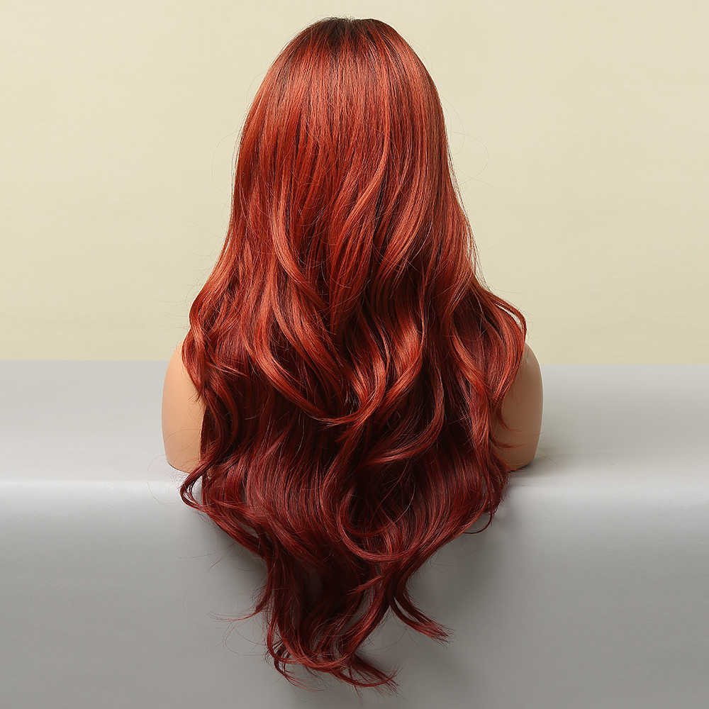 Synthetic Wigs Easihair Long Dark Red Synthetic Wig Brown to Win Ombre Natural Hair for Women Cosplay Cosplaysalon Heat Resistant 230227