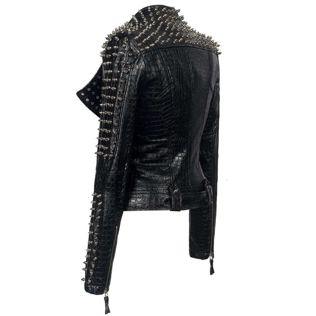 Women's Jackets Spring Street Trendy Hip Hop Women Fashion Zipper Rivet Vneck PU Leather Jacket Slim Long Sleeve Coat Lady Clothing Outerwear 230