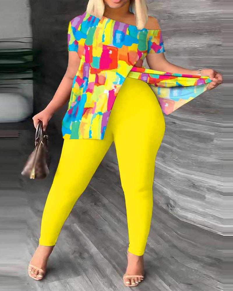 Women Designers Clothes 2023 spring and summer Variety printing new women's two-piece irregular fashion pants set S-3XL