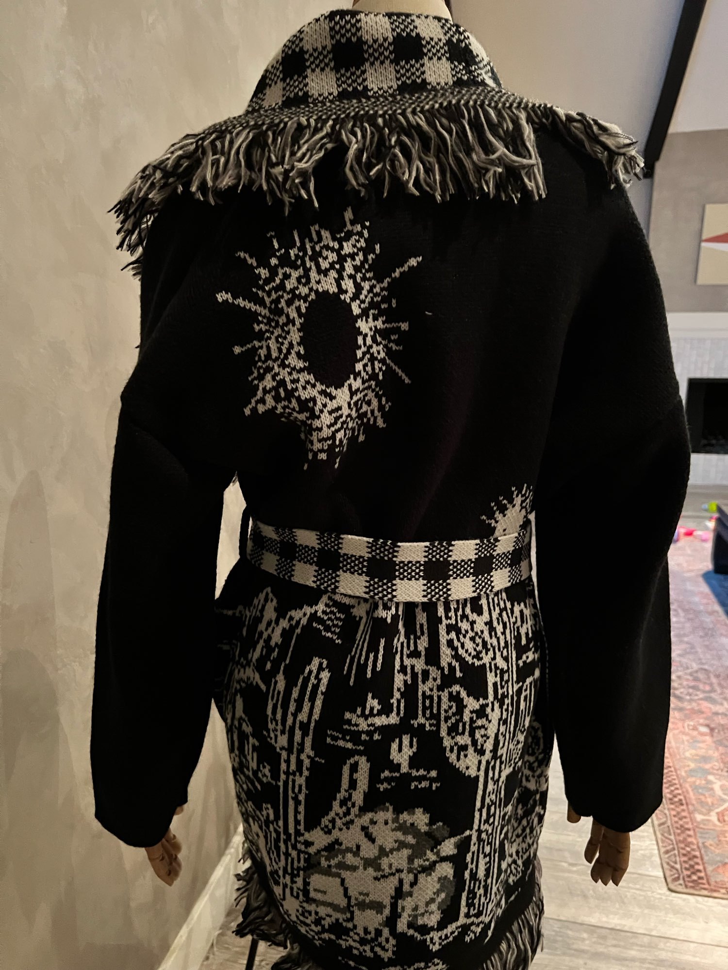 Cozy Knit Cardigan: Tassel Doodle Jacquard Loose Wool Sweater Jacket For Women ()