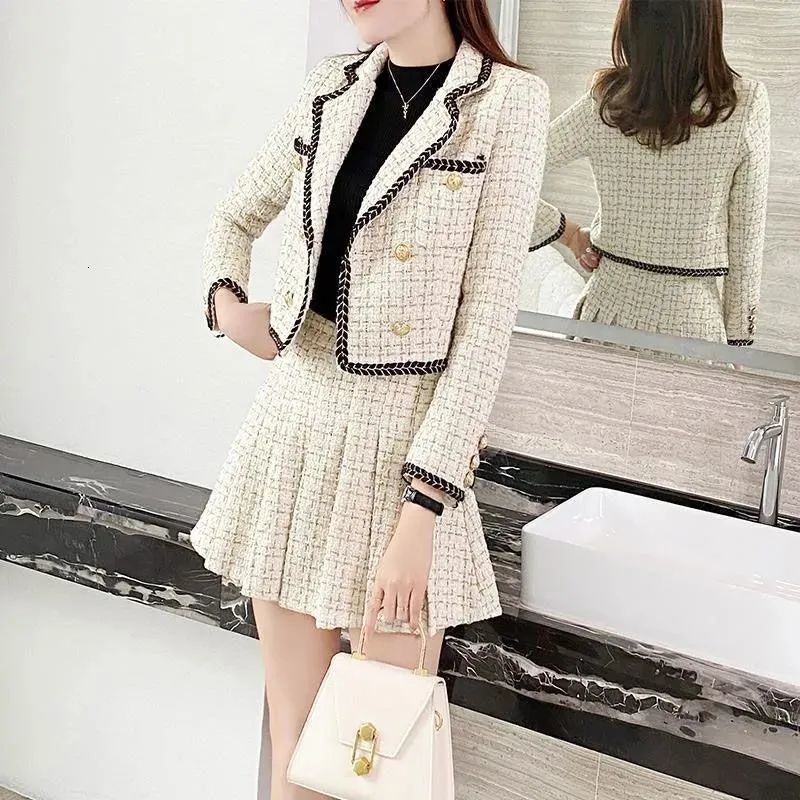 Two Piece Dress Autumn Winter Fashion Suit Jacket Short Skirt Set Women's Korean Elegant Casual Blazers Coat Pleated Mini Skirts 230324