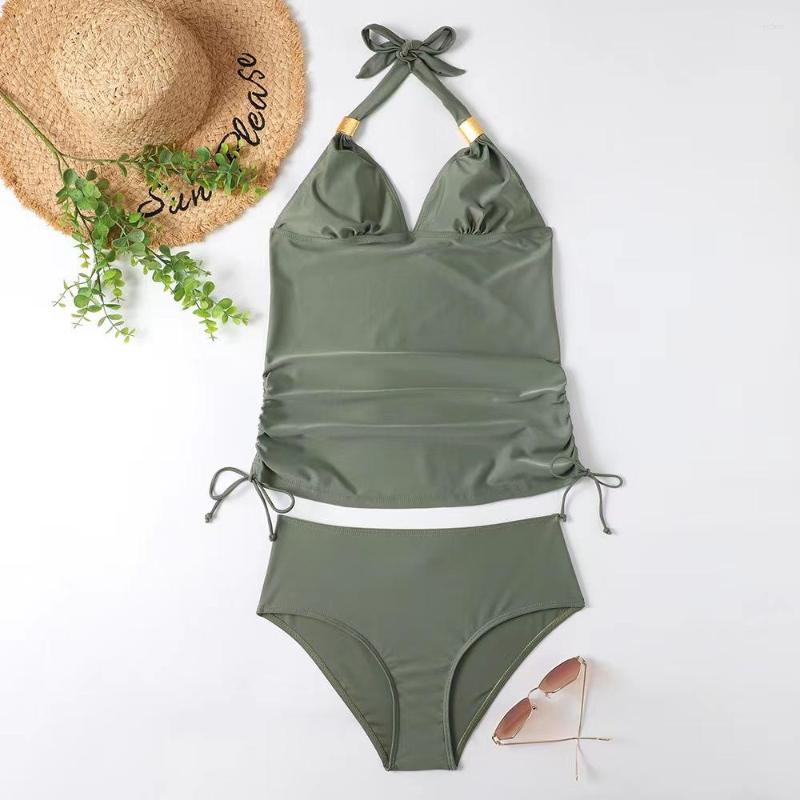 Womens Swimwear 2023 One Piece Swimsuit Women Solid Bathing Suit Halter Bodysuit Push Up Monokini Beachwear Plus Size Tankini