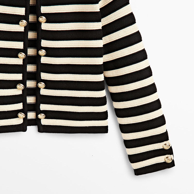 Women's Knits Tees Medainno 2023 Spring Fashion Women Striped Knitted Cardigans Coat Casual Versatile Sweater Slim Simple Tops Female Chic 230324