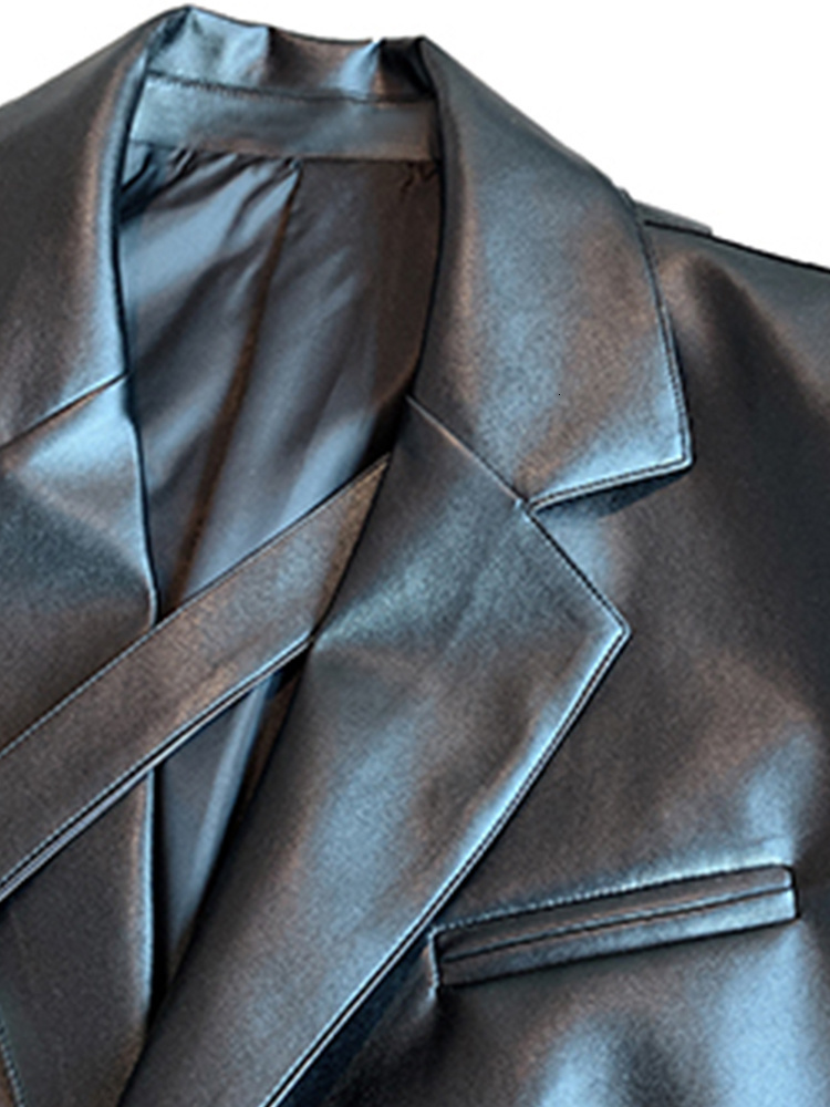 Men's Leather Faux IEFB Pu Coat Niche Korean Fashion Suit Loose Cotton Thick 2023 Autumn Solid Color Long Sleeve Male Jacket 9A5240 230324