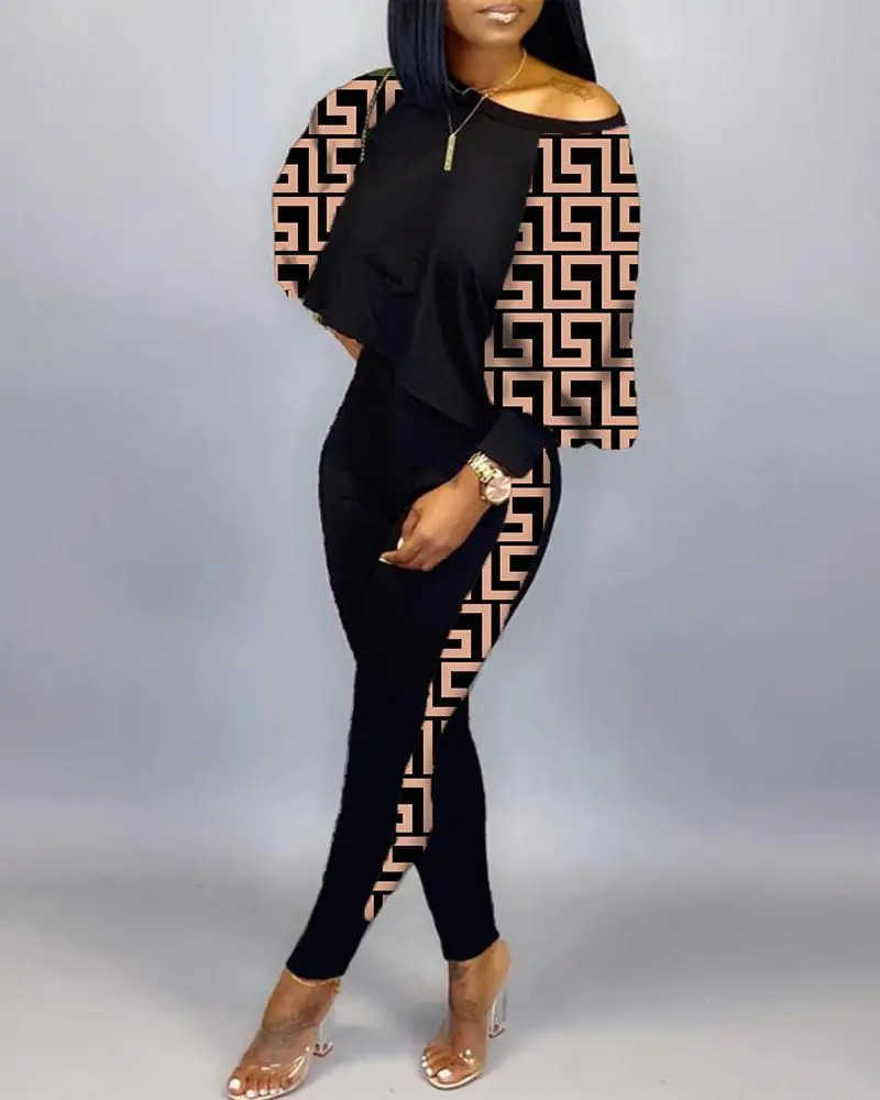 women tracksuits sport suits 2023 spring new women's long-sleeved round neck off-shoulder fashion casual suit S-3XL