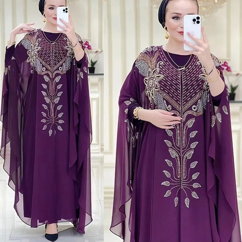 Ethnic Clothing Muslim Kaftan Abaya Dres Dubai Turkish Chiffon Party Dresses Elegant Evening Gown African Boubou 2 Piece Outfit Open Robe 230324