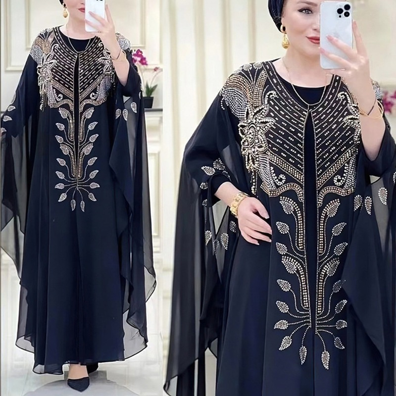 Ethnic Clothing Muslim Kaftan Abaya Dres Dubai Turkish Chiffon Party Dresses Elegant Evening Gown African Boubou 2 Piece Outfit Open Robe 230324