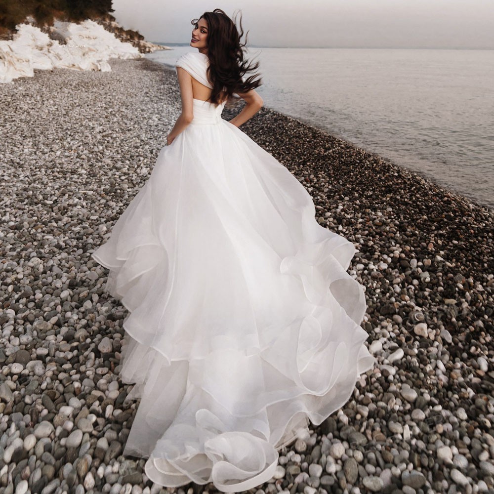 Organza Wedding Dress One Shoulder Sweetheart Mordern A-Line Zipper Bride Gown 2023 Court Train Princess Vestido de Noiva Mariage