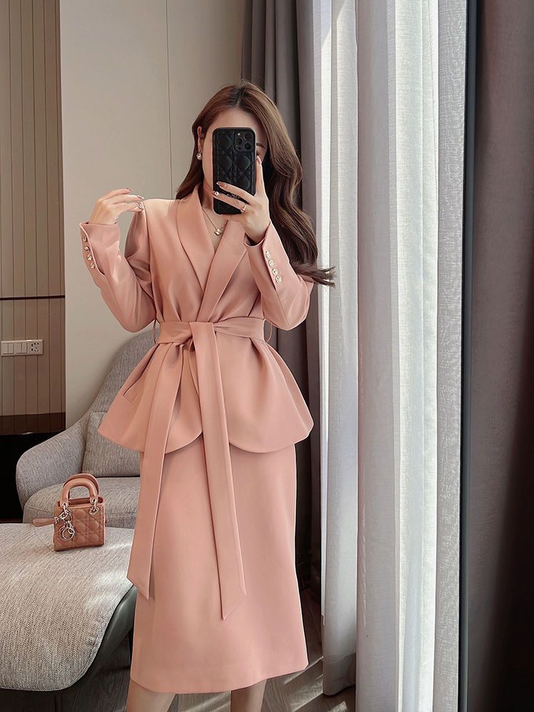 Two Piece Dres's Fashion Highend Professional Blazer Coat Twopiece Korean Spring Fall Elegant Suit Jacket Skirt Set Female Casual 230324