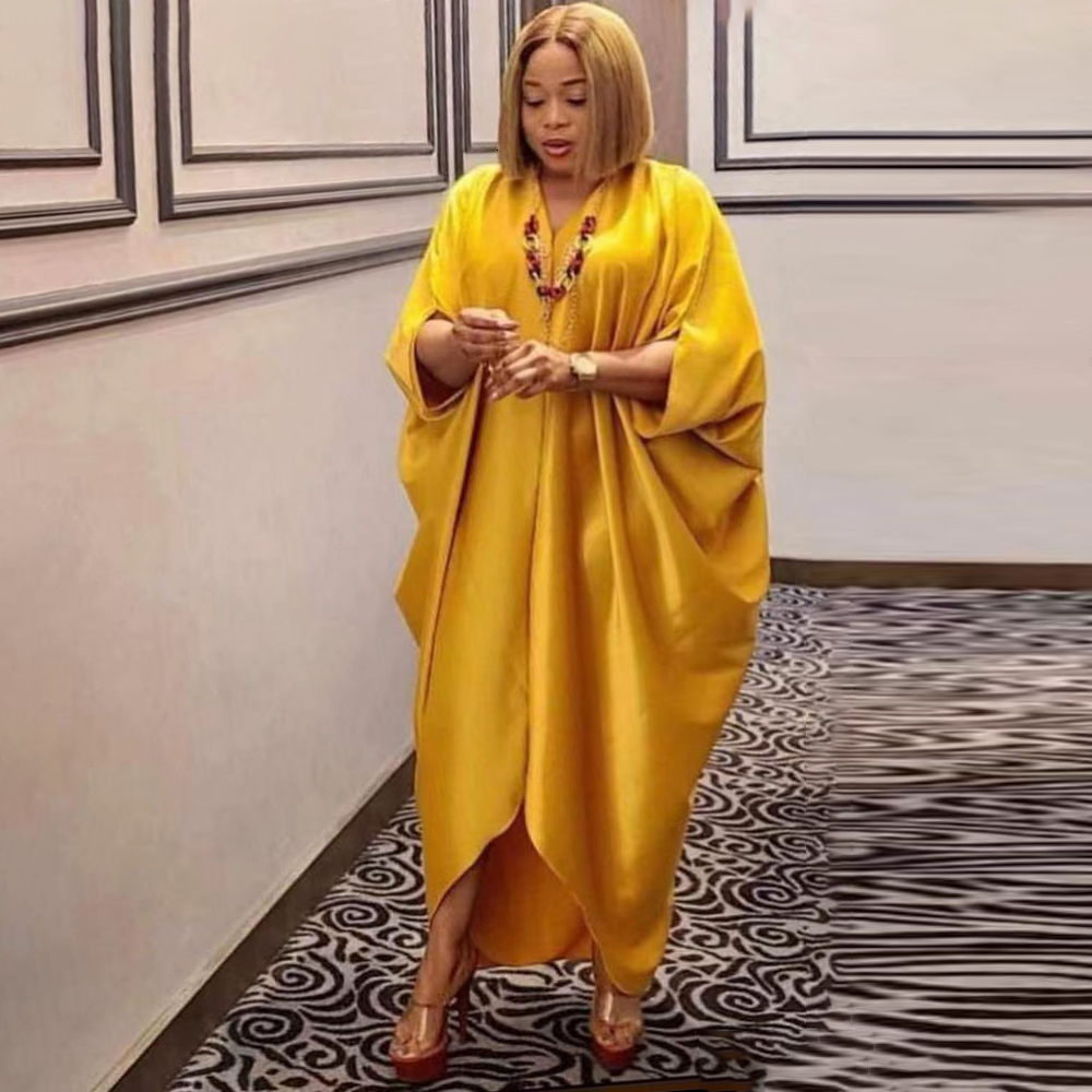 Ethnic Clothing African Dresses for Women 2023 Plus Size Africa Clothes Outfits Elegant Muslim Abaya Dubai Kaftan Satin Maxi Dress Boubou Robe 230324