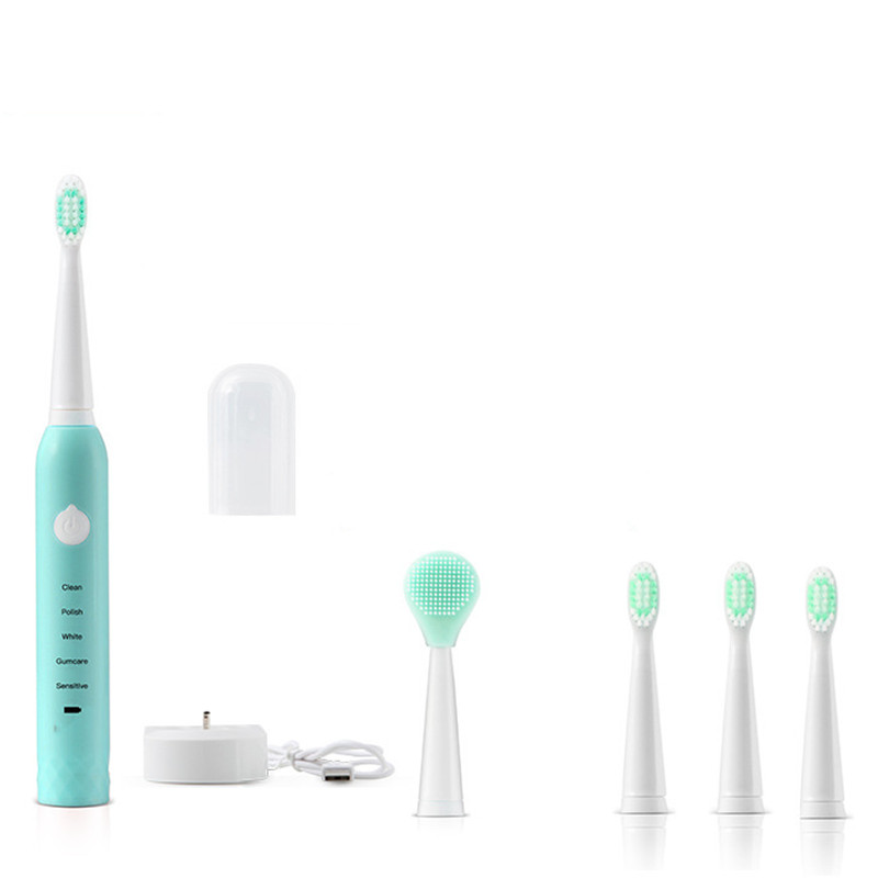 Electric Toothbrush USB Charging Rechargeable Sonic Tooth Brush Waterproof Tooth Cleaner Adult Teeth Whitener With 4Pcs Replacement Head